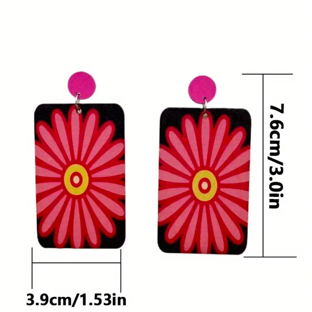Large Colorful Patterned Dangle Earrings - Picture 3 of 3